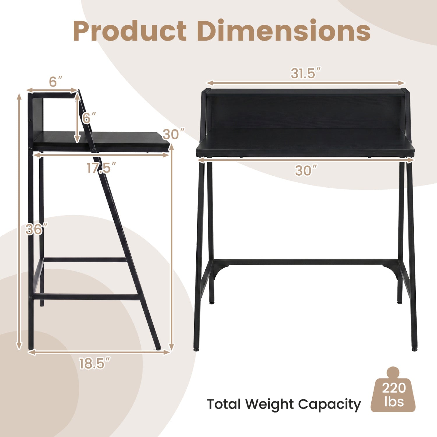 31.5" Industrial Desk with Raised Shelf Metal Frame