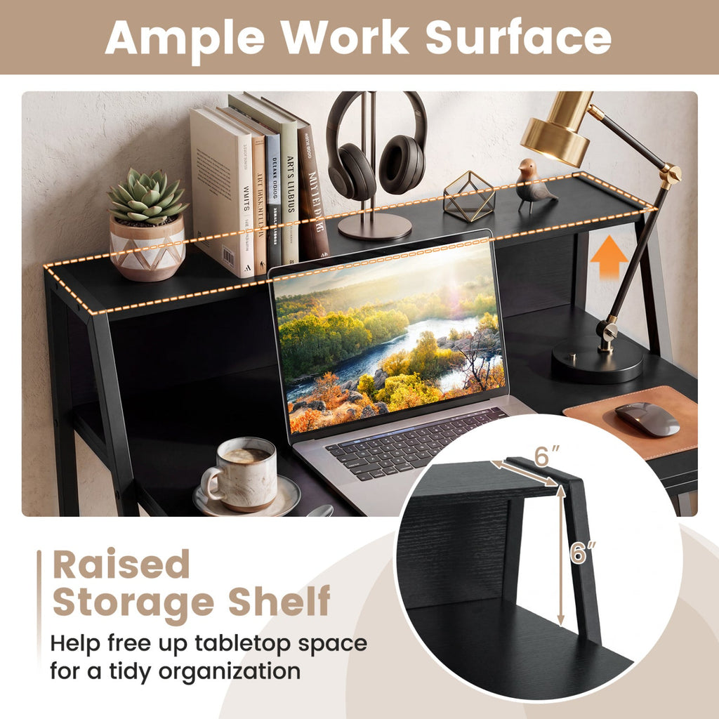 31.5" Industrial Desk with Raised Shelf Metal Frame
