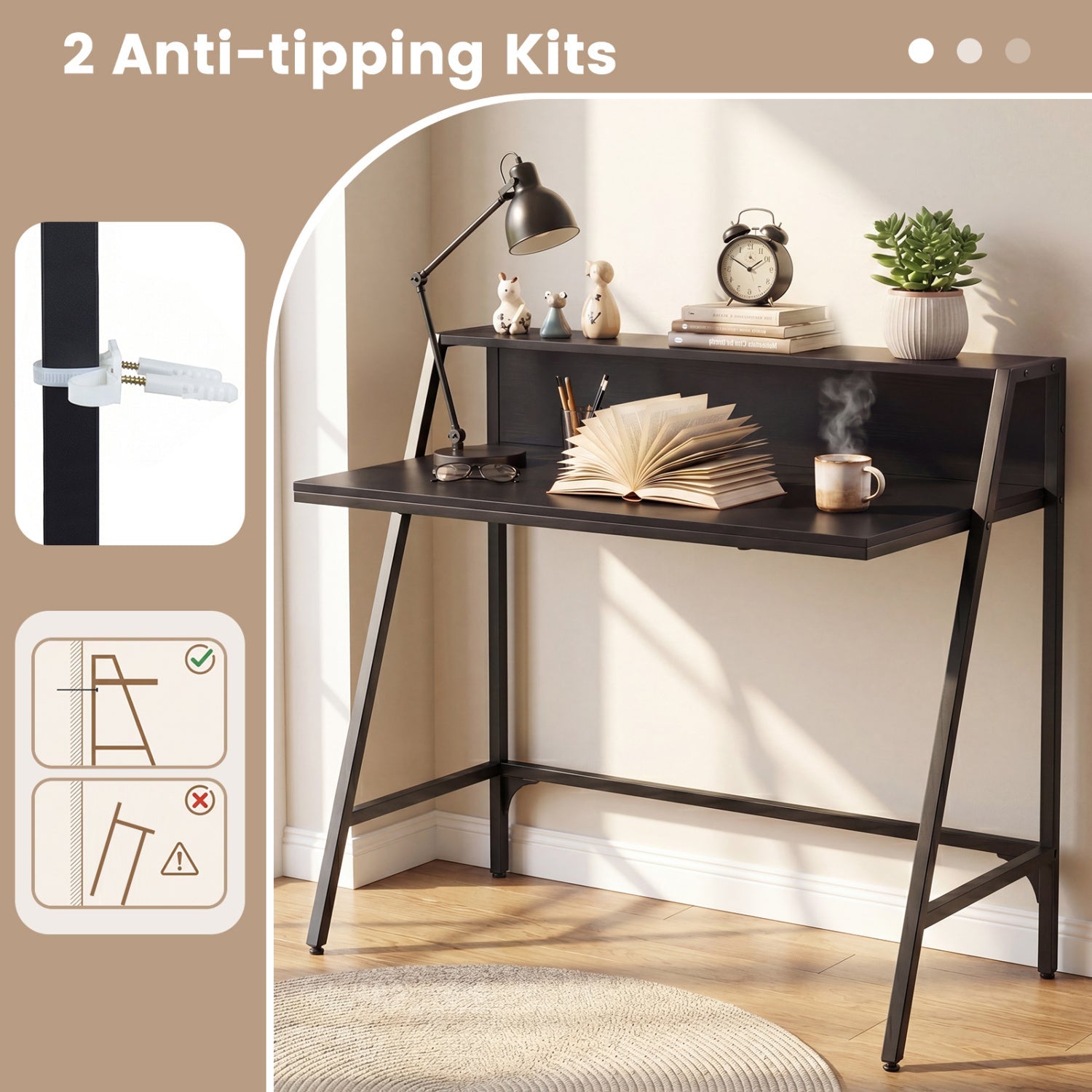 31.5" Industrial Desk with Raised Shelf Metal Frame
