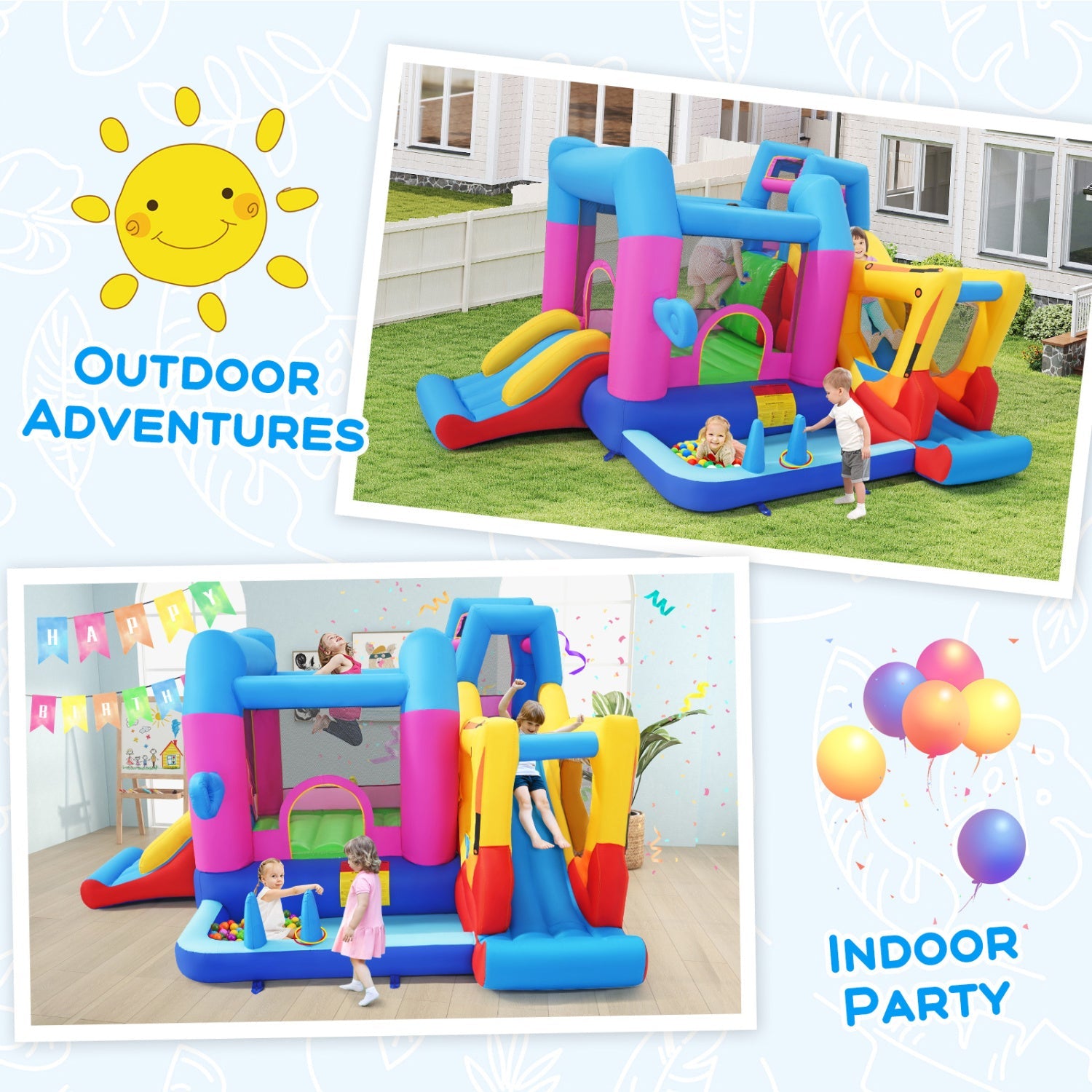 Inflatable Bounce House 8-in-1 Excavator Theme with Blower