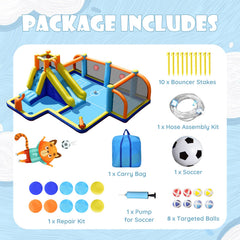 Giant Soccer Themed Inflatable Water Slide Bouncer with Splash Pool without Blower