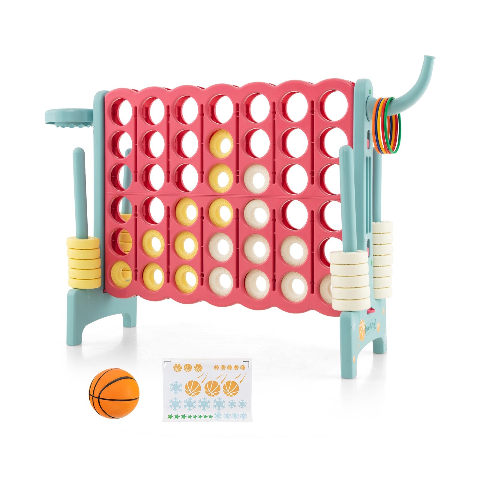 4-in-a-Row Connect Game with Basketball Hoop and Toss Ring-Blue