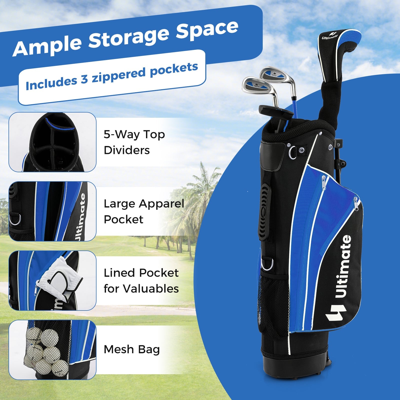 Junior Complete Golf Club Set For Age 8 to 10-Blue