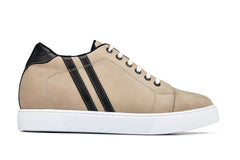CALTO - K1552 - 2.8 Inches Taller (Taupe) - Lace Up Casual Sneakers
