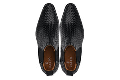 CALTO - K30521 - 3.3 Inches Taller (Black) - Woven Slip-On High-Top Chelsea Ankle Boots