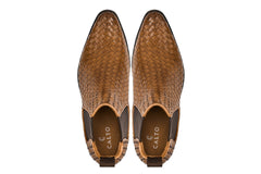 CALTO - K30522 - 3.3 Inches Taller (Brown) - Woven Chelsea High-Top Slip-On Ankle Boots