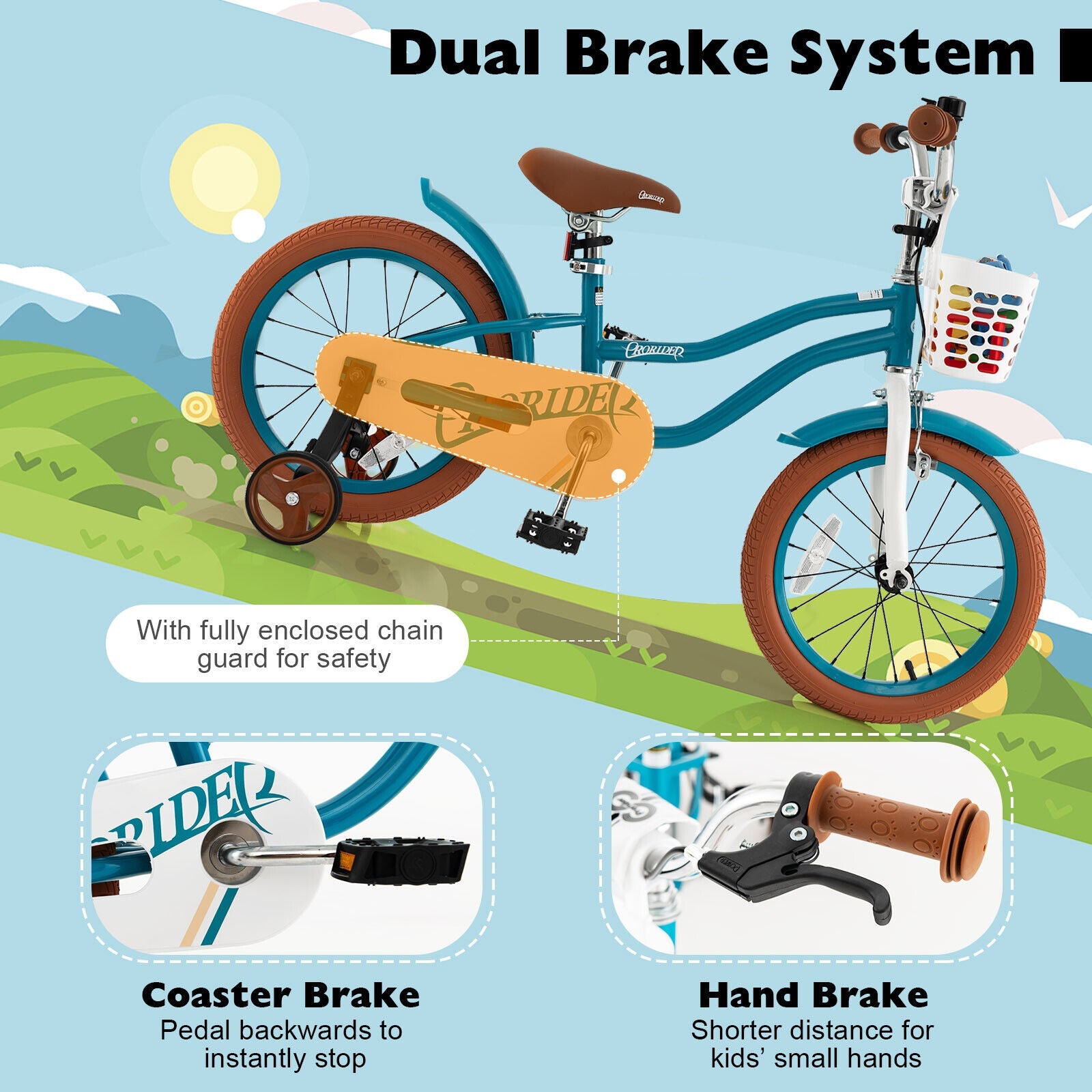 16 Inch Kids Bike with Training Wheels and Front Handbrake