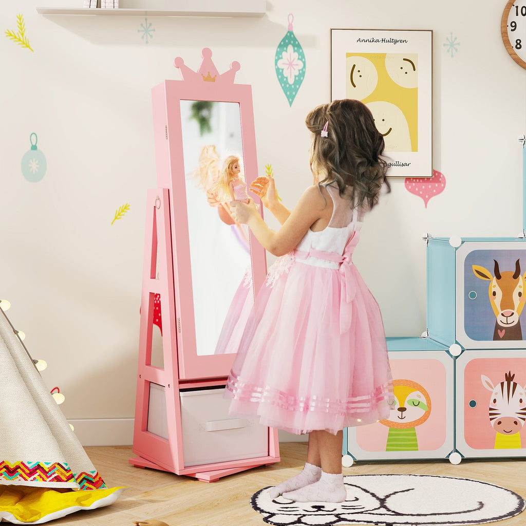 Kids Jewelry Armoire Cabinet with Large Storage Capacity and Swivel Base-Pink