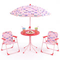 Kids Outdoor Table and Chair Set with 2 Folding Chairs and Height Adjustable Umbrella