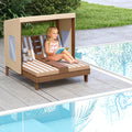 Kids Patio Lounge Chair with Cup Holders and Awning-Brown