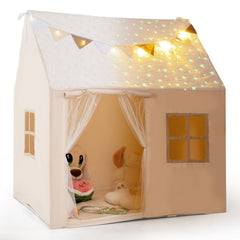 Kids Play Tent Large Playhouse with Glow in the Dark Stars and Mat-Beige