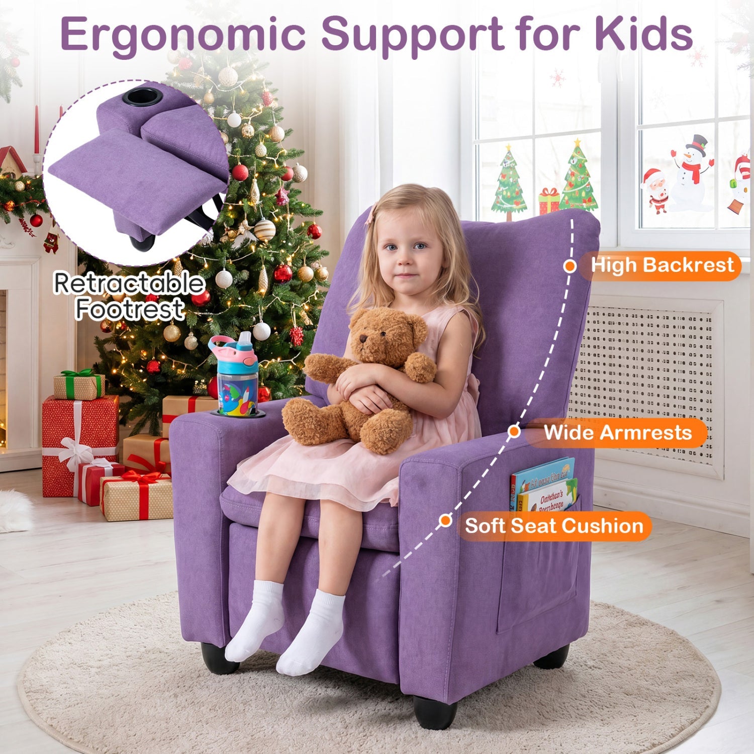 Kids Recliner Sofa with Adjustable Footrest and Cup Holder