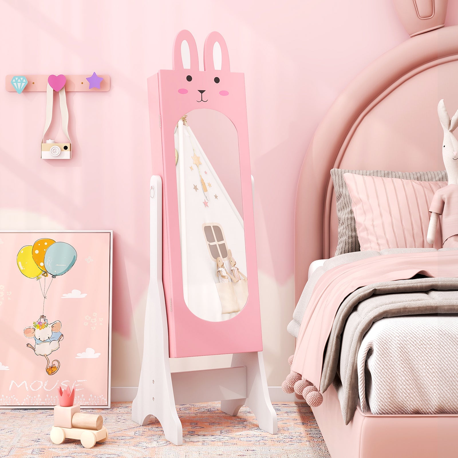 Kids Vanity Table Set with Mirror, Chair & Storage - White