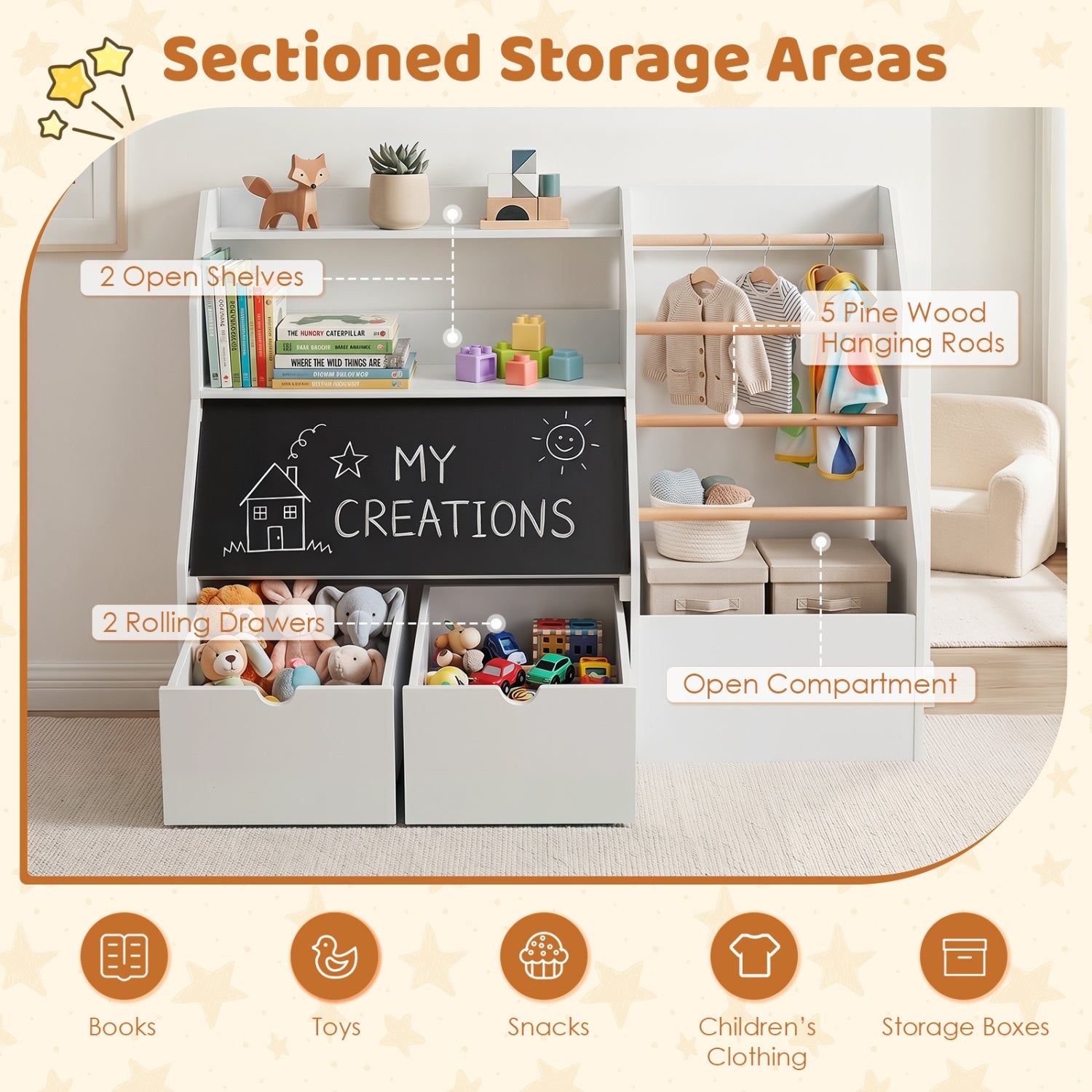 Kids Toy Storage Organizer with Flip-Up Blackboard