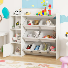 Kids Toy Storage and Bookshelf with Open Shelves and Single-door Cabinet