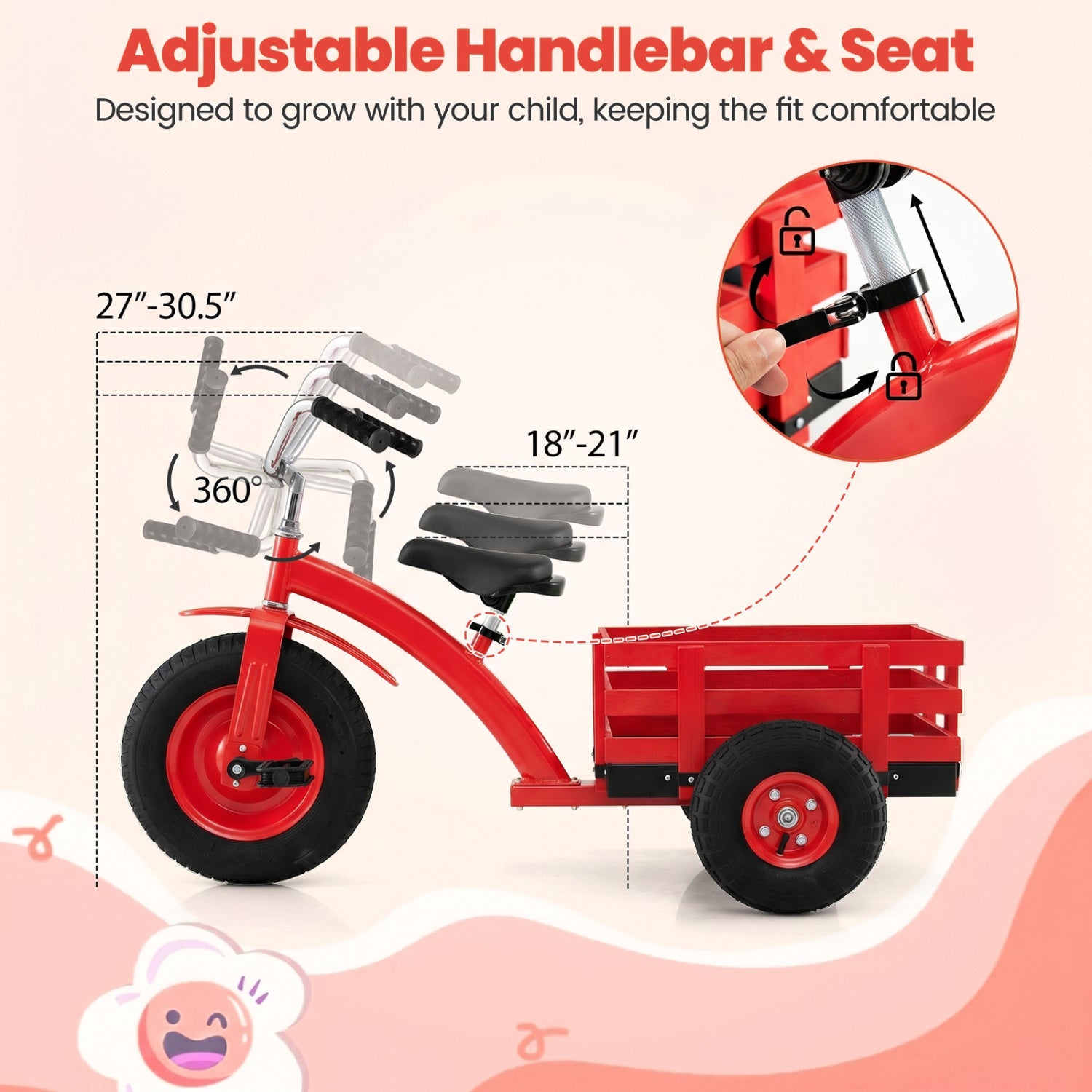 Kids Tricycle with 15-Inch Inflatable Rubber Tires