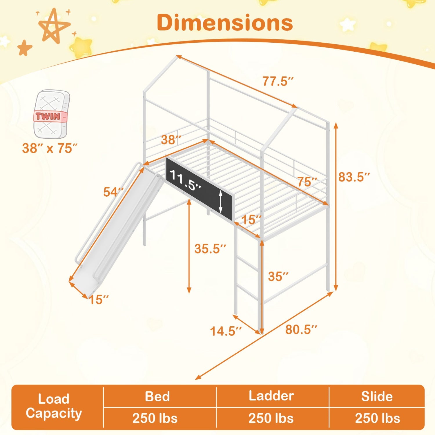 Kids Twin Size Loft Bed with Ladder and Slide for Bedroom