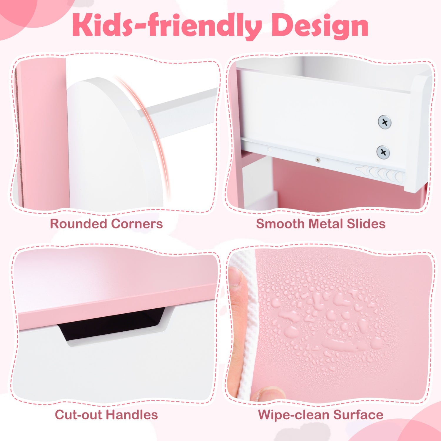 Kids Vanity Set with Chair and Mirror Makeup Dressing Desk with Storage Shelves and Drawers