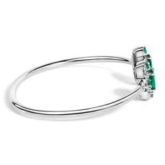 Sterling Silver White Topaz and Green Emerald Floral Bangle Bracelet
