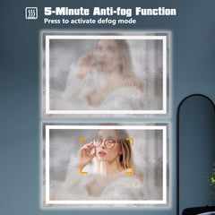 LED Bathroom Mirror Wall Mounted Rectangle Mirror with 3-Color Dimmable Lights