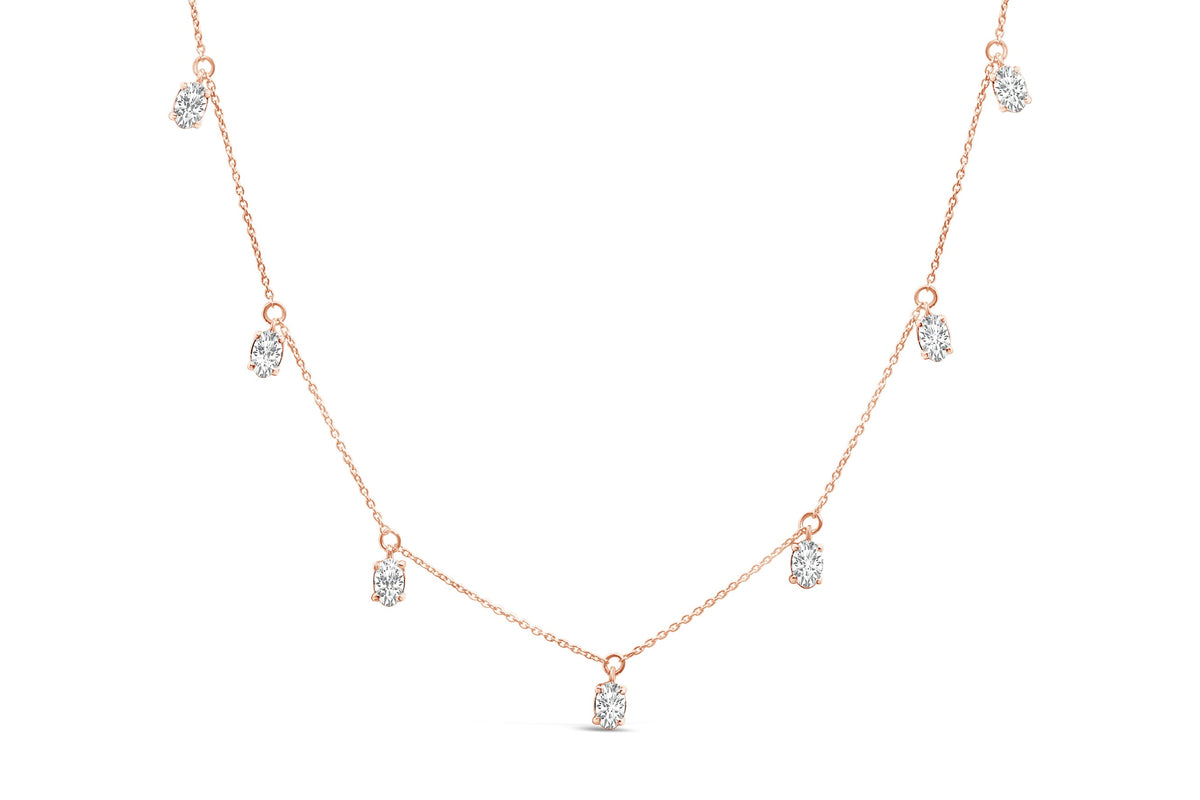 14K Rose Gold 1 3/8 Cttw Oval Lab Grown Diamond Dangle Station Necklace - 17" Inches