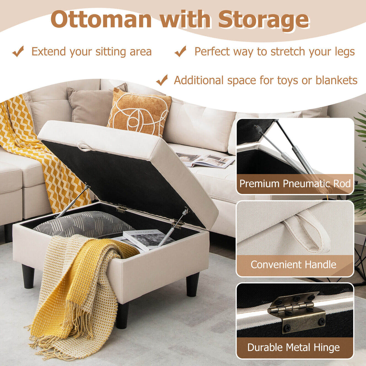 L-shaped Sectional Corner Sofa Set with Storage Ottoman