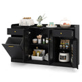 Large Buffet Cabinet Hidden Tilt Out Trash Can Cabinet with 2 Glass Doors