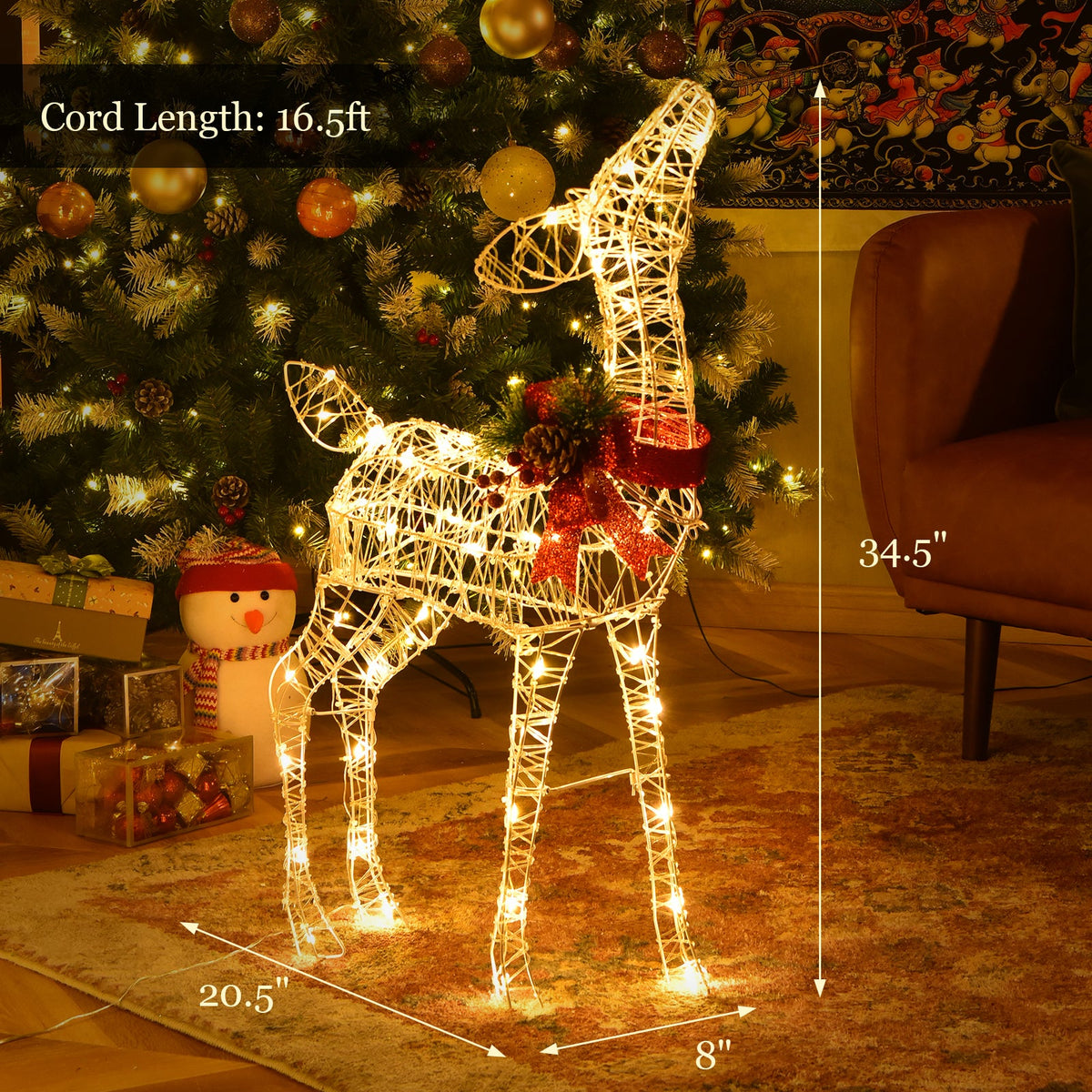 34.5 Inch Lighted Christmas Reindeer Decoration with 50 Warm White LED Lights