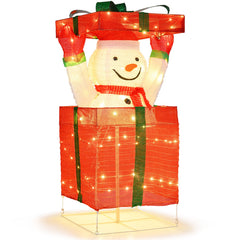 Lighted Snowman in Gift Box Christmas Decoration