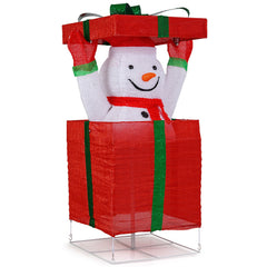 Lighted Snowman in Gift Box Christmas Decoration