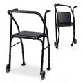 Lightweight Aluminum Mobility Walker for Seniors with 2 Wheels 5-Level Adjustable Height and Padded Seat