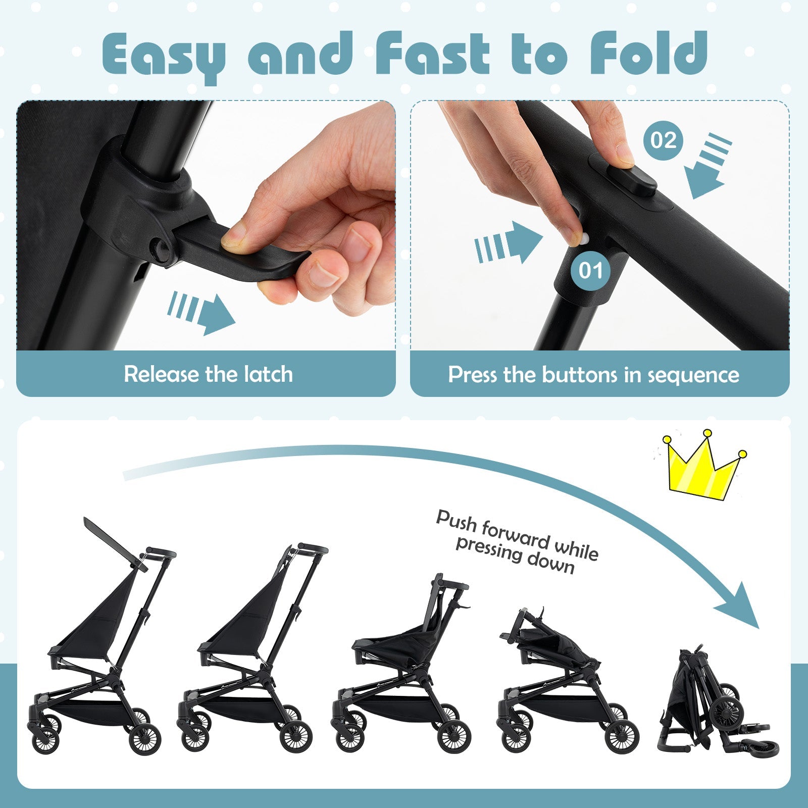 Lightweight Baby Stroller Compact and Airplane-Friendly Travel Stroller-Black