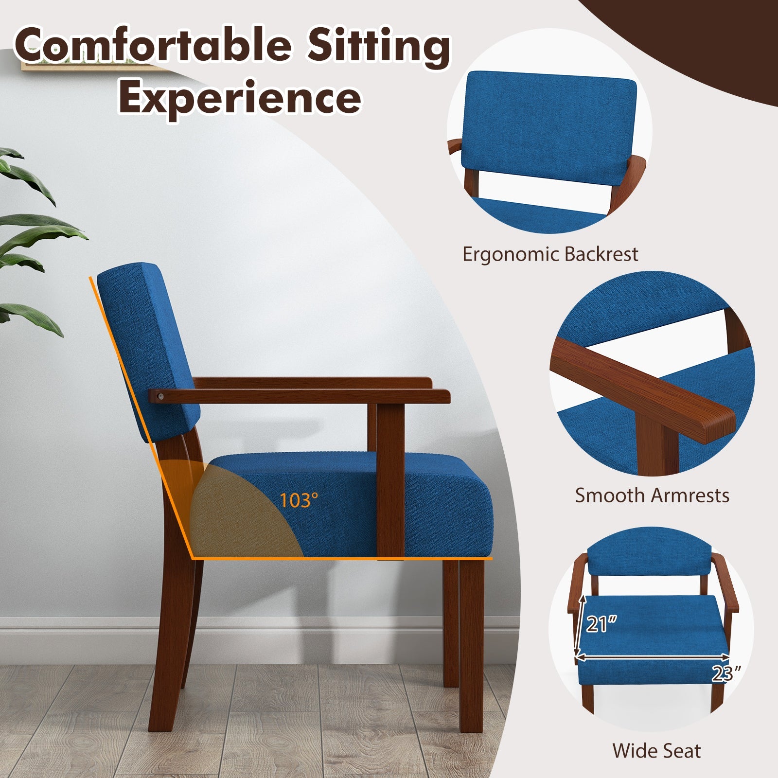 Linen Accent Chair Living Room Chair with Soft Padded Seat and Backrest-Blue