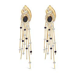 14K Yellow Gold 1.0 Cttw Diamond and Blue Sapphire Chandelier Earrings