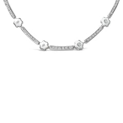 14K White Gold 1.0 Cttw Diamond Flower and Bar Station Necklace