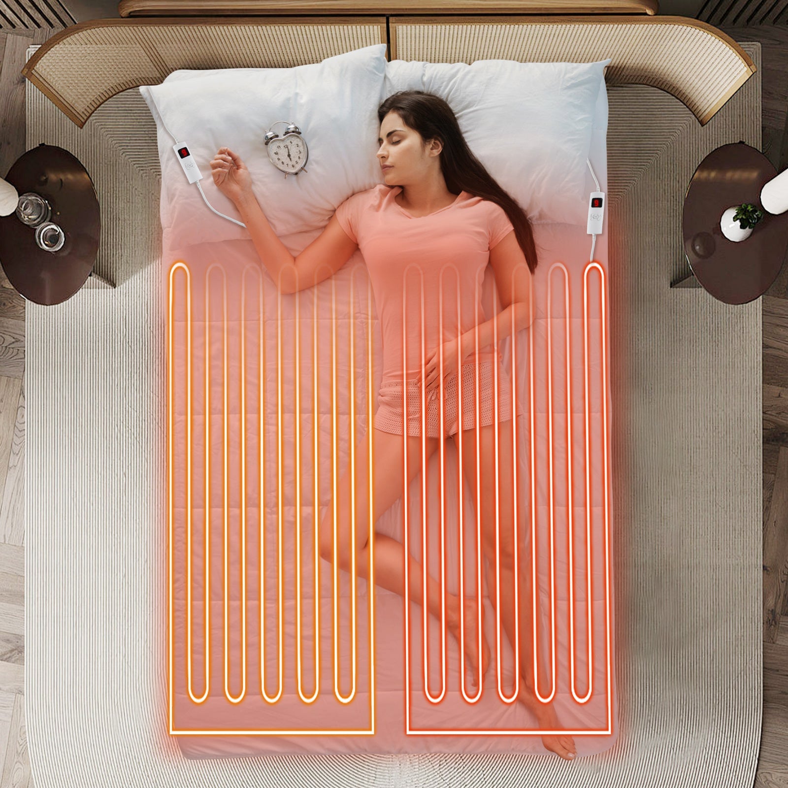Electric Heated Mattress Pad with Dual Controllers & Auto-Off