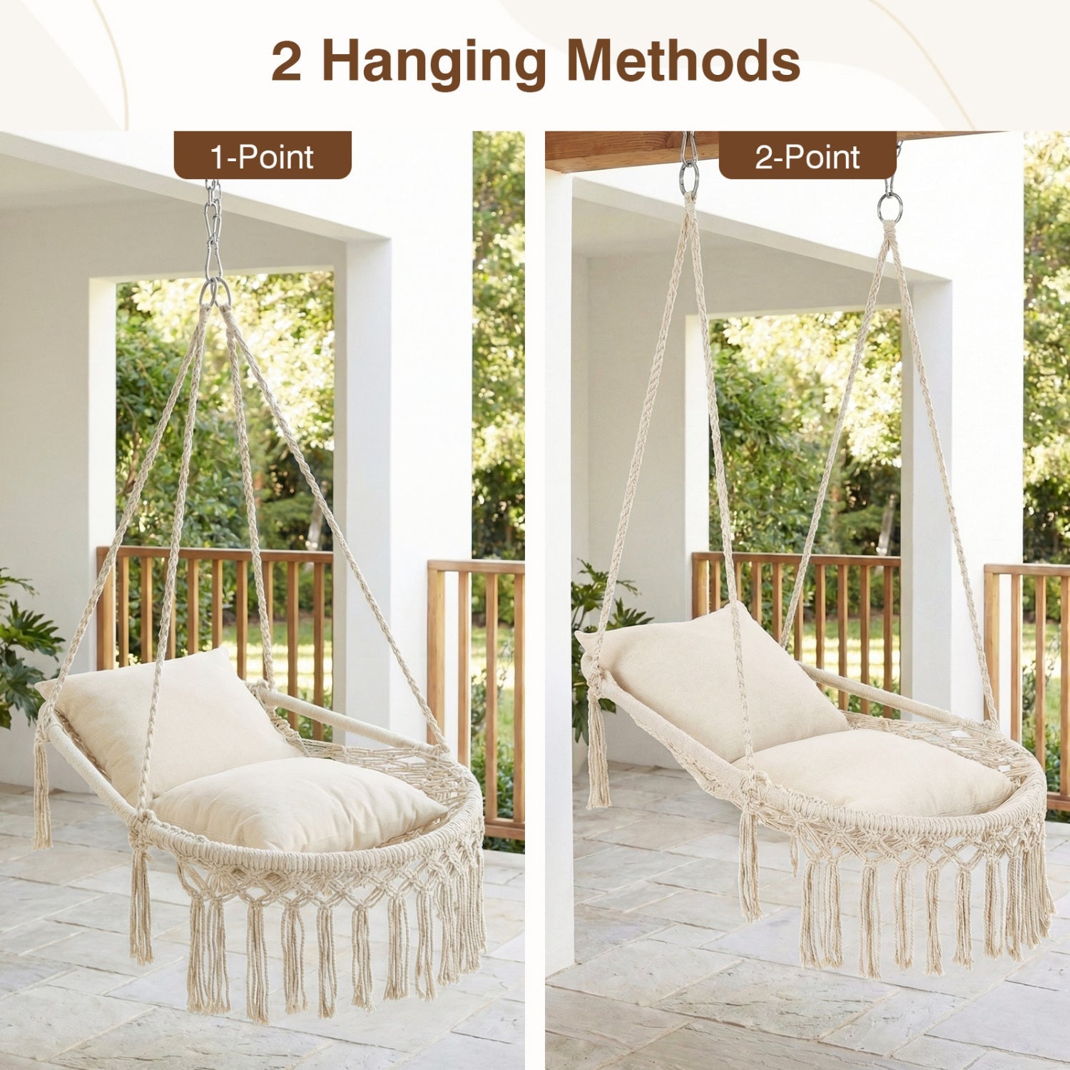 Macrame Swing Chair Hammock Chair with 2 Removable Cushions