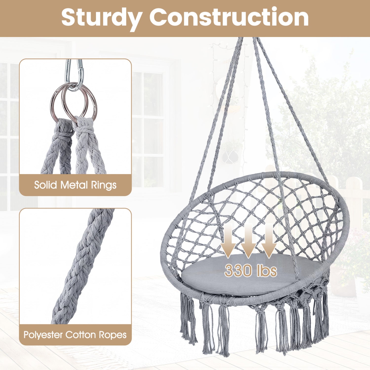 Macrame Swing Chair Hammock Chair with Round Seat Cushion
