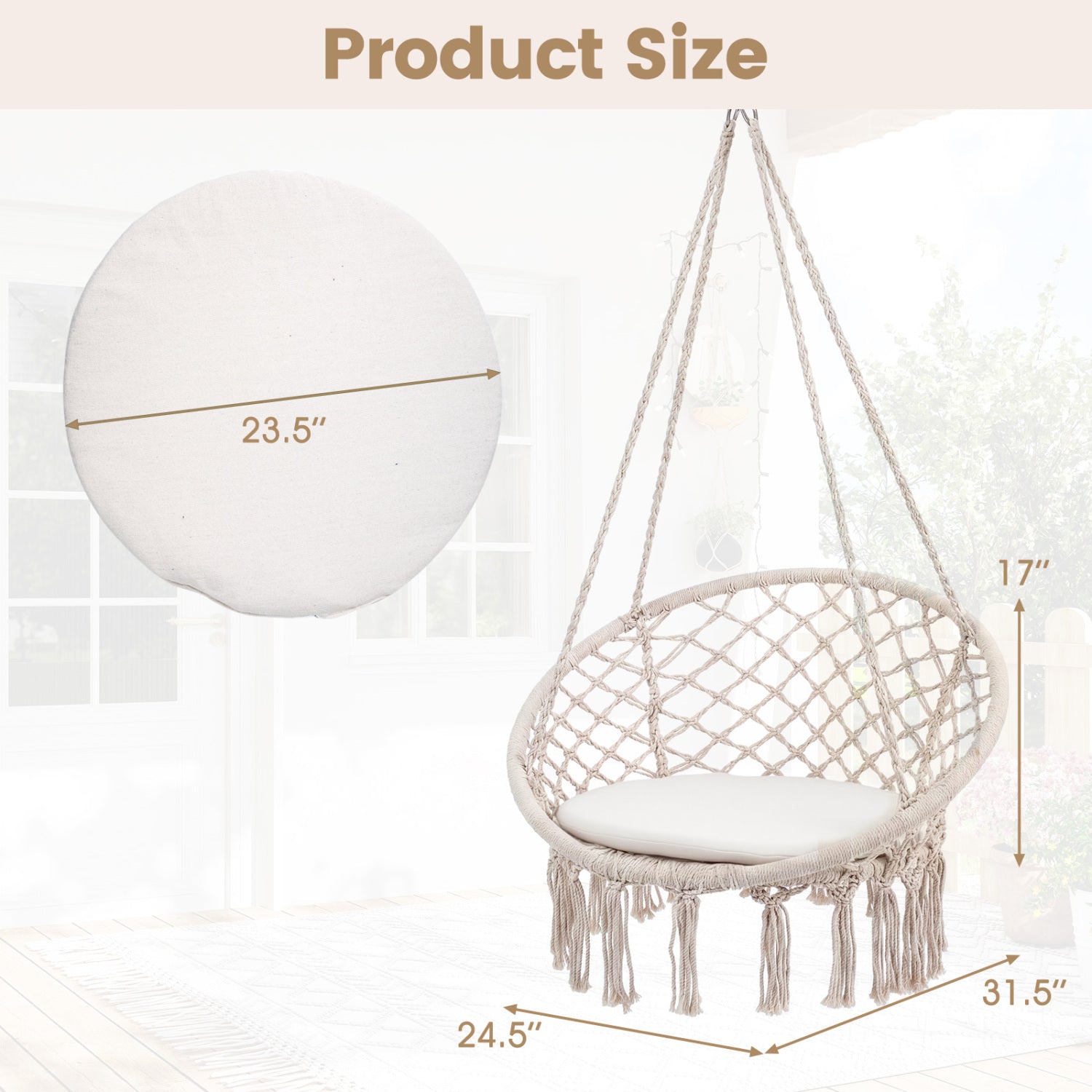 Macrame Swing Chair Hammock Chair with Round Seat Cushion