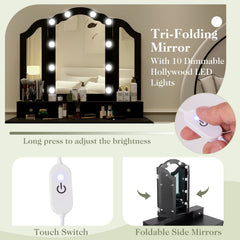 Makeup Vanity Table Set with Lighted Mirror and Drawers