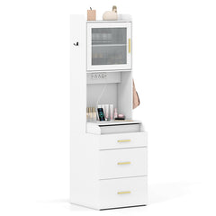 Makeup Vanity with Power Outlets and Flip-top Mirror and Storage Stool-White