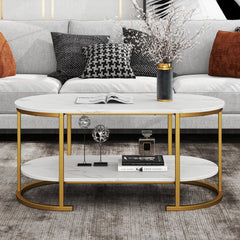 Marble Coffee Table with Open Storage Shelf