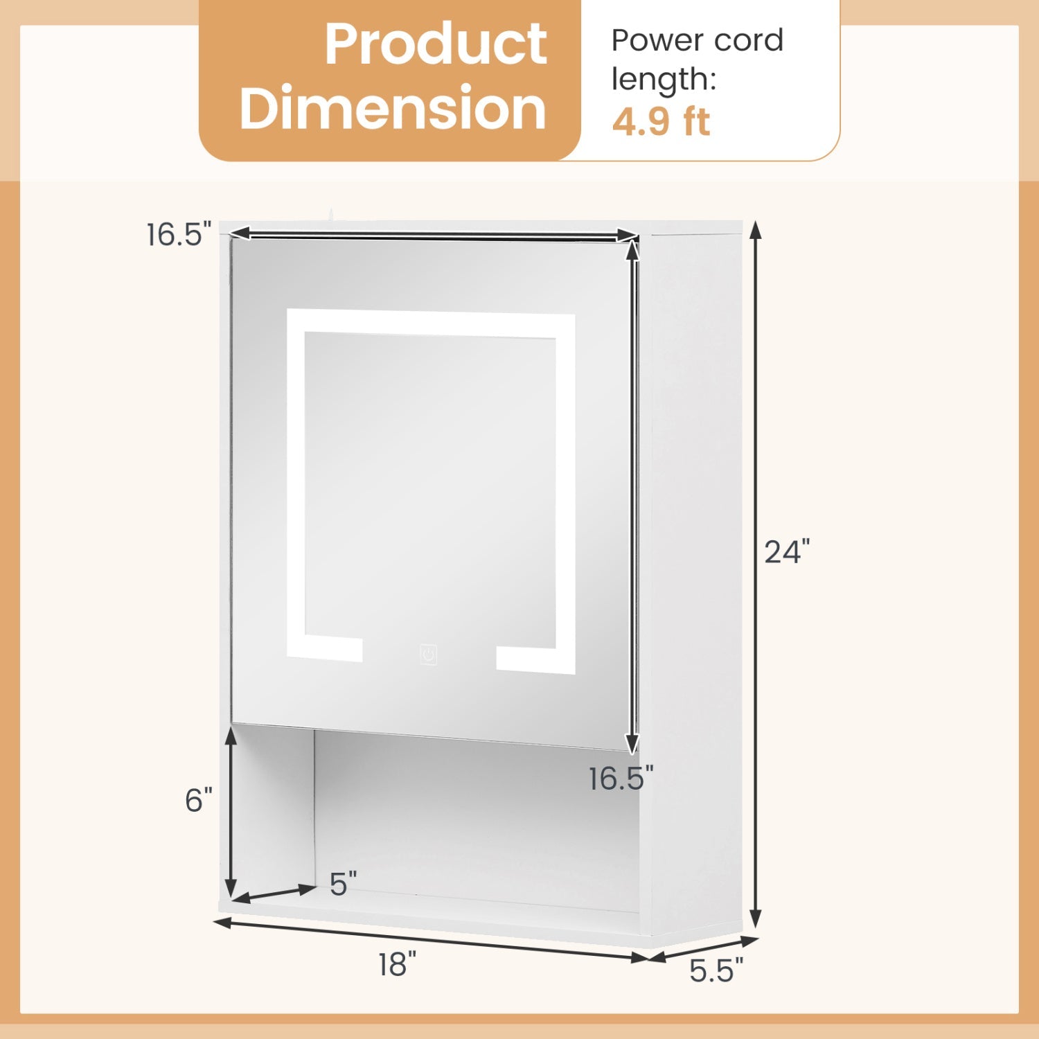 Medicine Cabinet with Mirror and 3 Color LED Lights Recessed or Wall Mounted