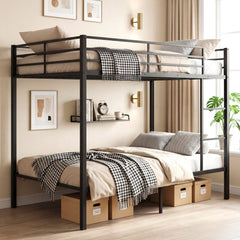 Metal Bunk Bed Full Over Full with Length Safety Guardrail-Black