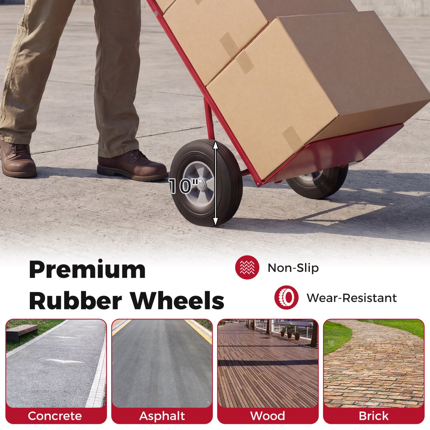 Metal Hand Truck Heavy-Duty 600 LBS Moving Dolly Cart with P-Handle and 10inch Rubber Wheels