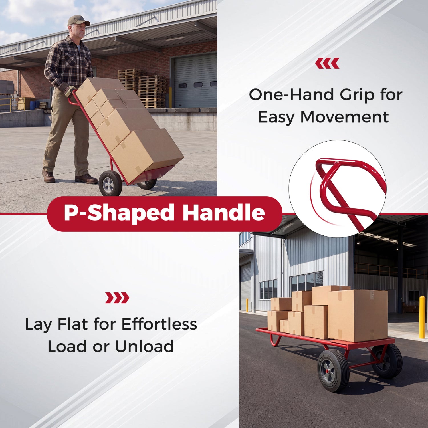 Metal Hand Truck Heavy-Duty 600 LBS Moving Dolly Cart with P-Handle and 10inch Rubber Wheels