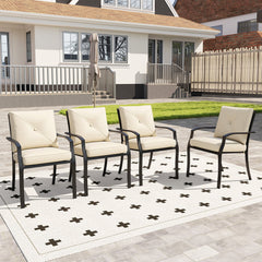 Metal Outdoor Dining Chair Set of 2 Stackable Patio Chairs with Armrests-Beige