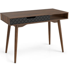 Mid-Century Modern Computer Desk with Drawer and Open Compartment-Brown