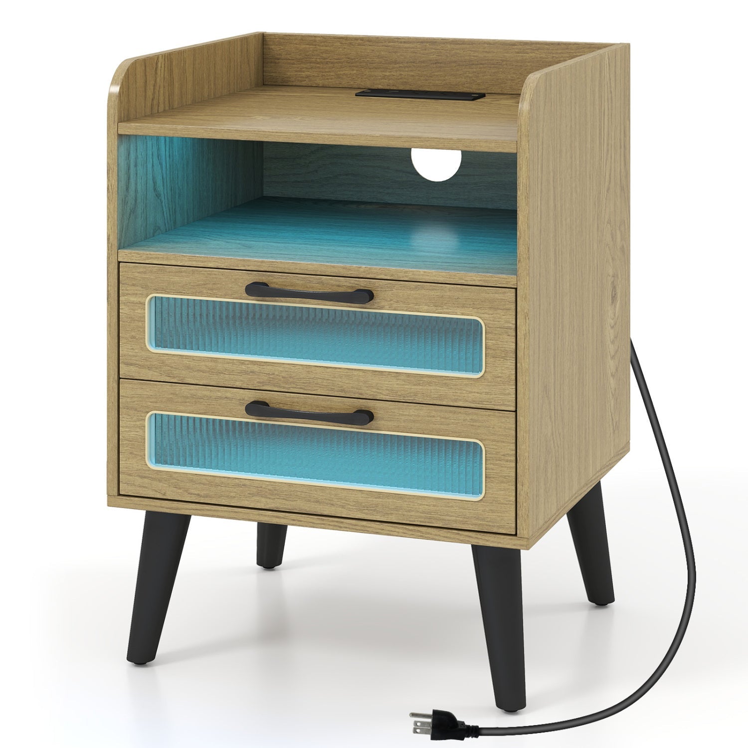 Nightstand with Charging Station and LED Lights