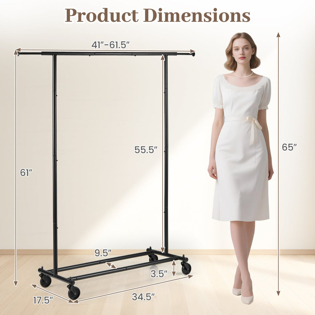 Mobile Garment Rack with Extendable Rods Heavy